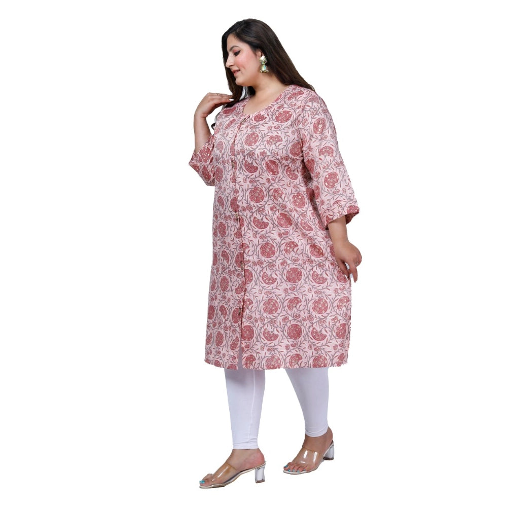 Office wear Golden Foil Capsule A-Line Kurti (Light Pink)