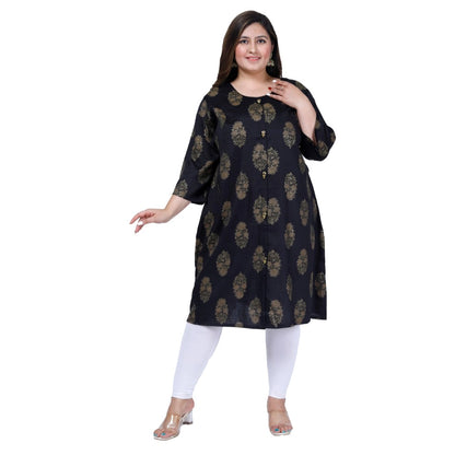 Office wear Golden Foil Capsule A-Line Kurti (Black)