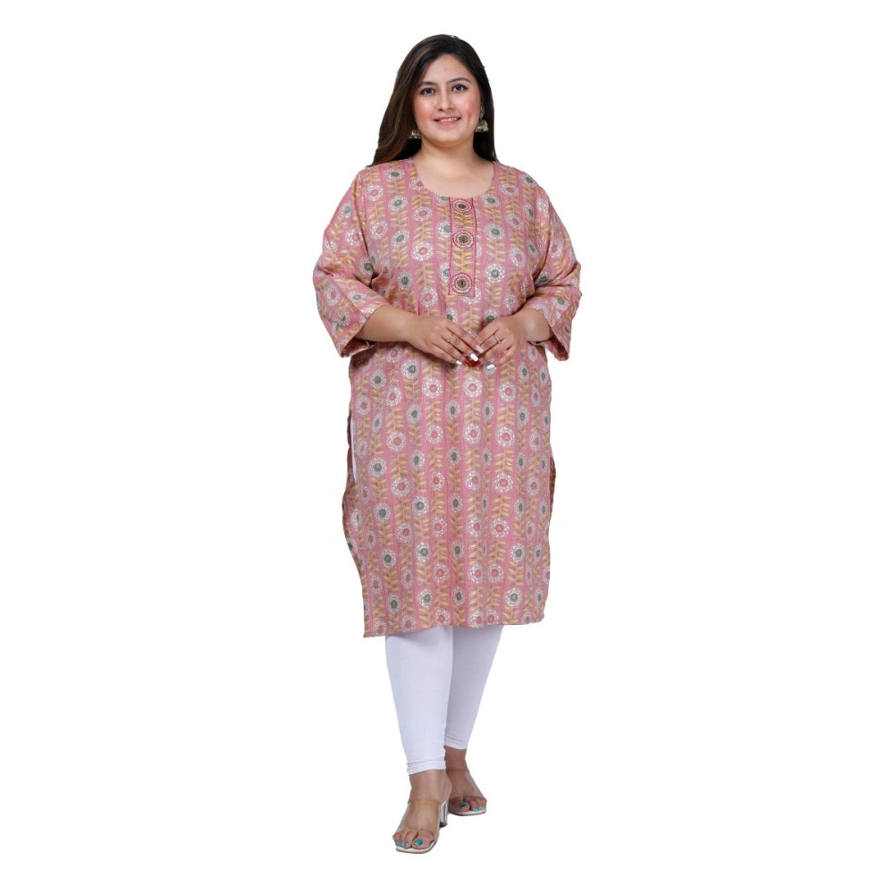 Office wear Golden Foil Capsule Straight Kurti (Pink)