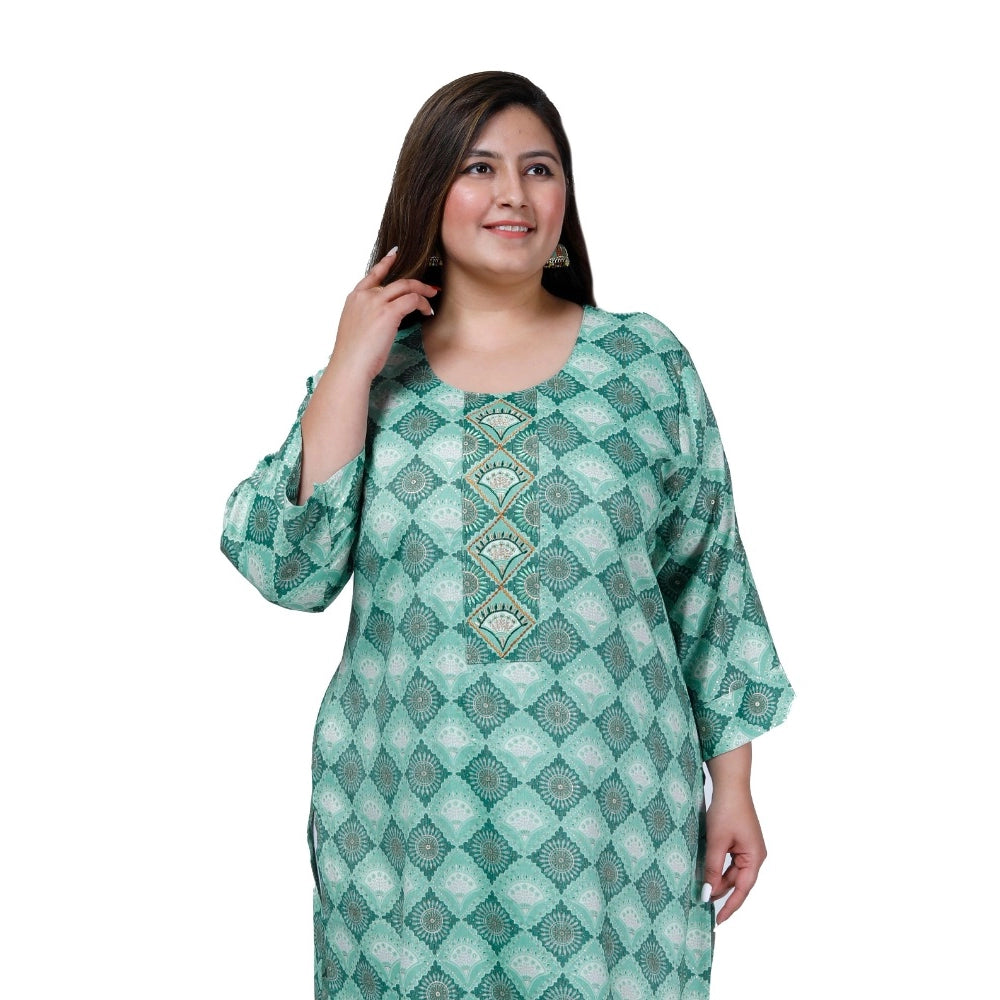 Office wear Golden Foil Capsule Straight Kurti (Light Green)