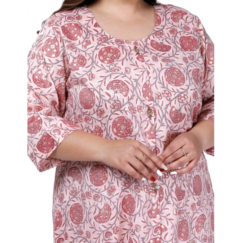 Office wear Golden Foil Capsule A-Line Kurti (Light Pink)