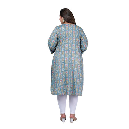 Office wear Golden Foil Capsule A-Line Kurti (Light Blue)