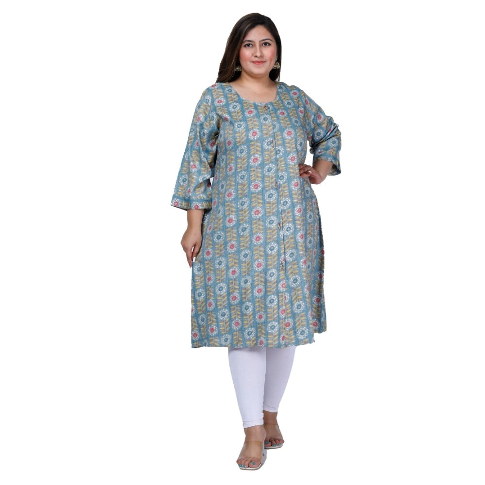 Office wear Golden Foil Capsule A-Line Kurti (Light Blue)