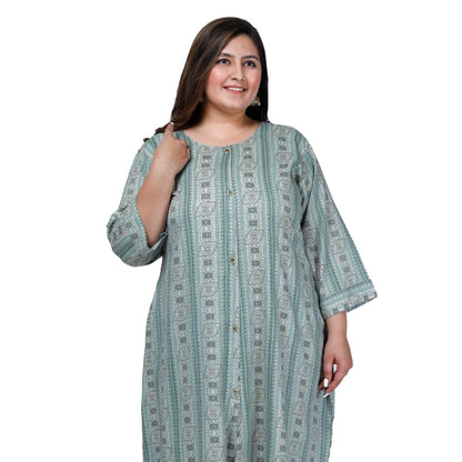 Office wear Golden Foil Capsule A-Line Kurti (Light Green)