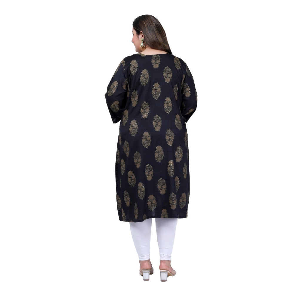 Office wear Golden Foil Capsule A-Line Kurti (Black)