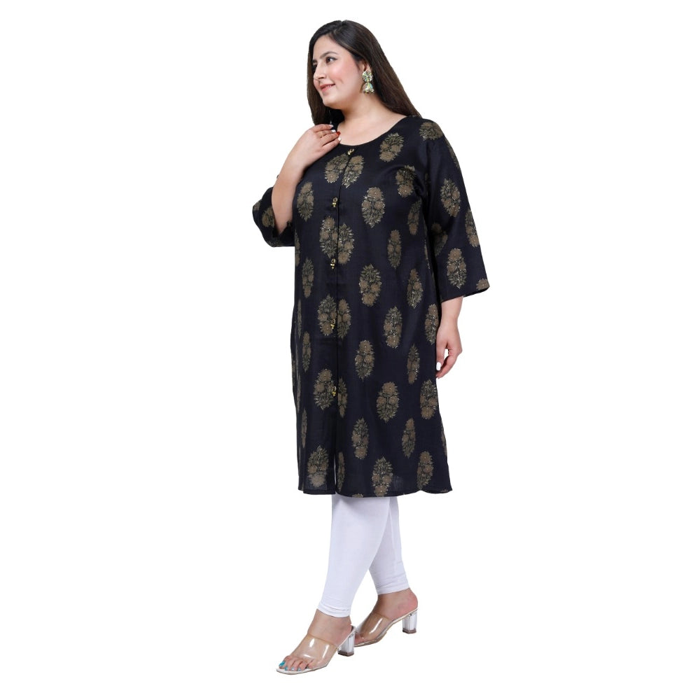 Office wear Golden Foil Capsule A-Line Kurti (Black)