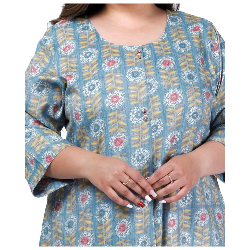 Office wear Golden Foil Capsule A-Line Kurti (Light Blue)