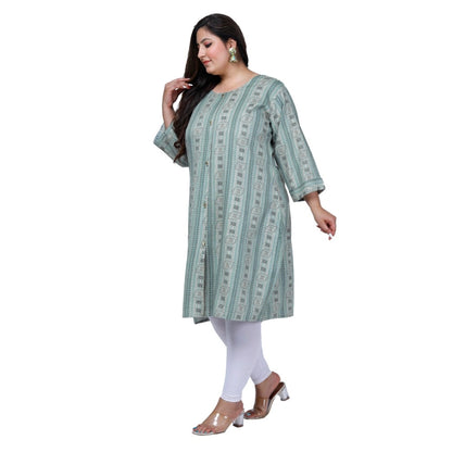 Office wear Golden Foil Capsule A-Line Kurti (Light Green)