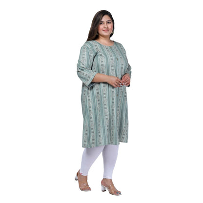 Office wear Golden Foil Capsule A-Line Kurti (Light Green)