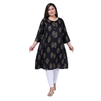 Office wear Golden Foil Capsule A-Line Kurti (Black)