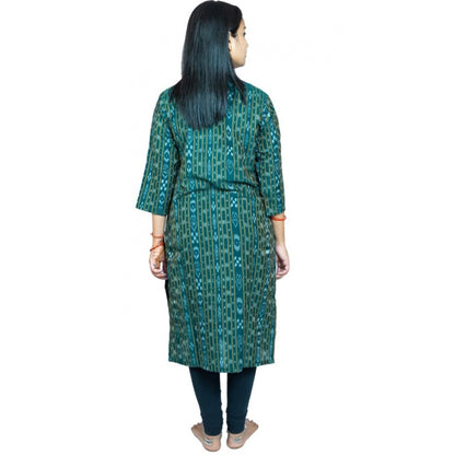 Sambalpuri Certified Handloom Pure Cotton Straight Kurti (Green)