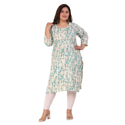 Office wear Floral Printed Capsule Straight Kurti (Light Green)