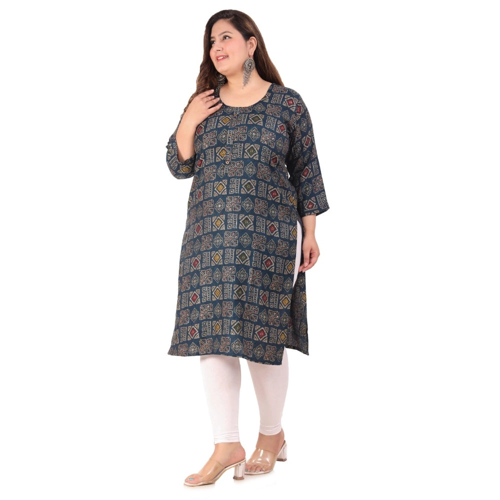 Office wear Designer Printed Capsule Straight Kurti (Dark Green)