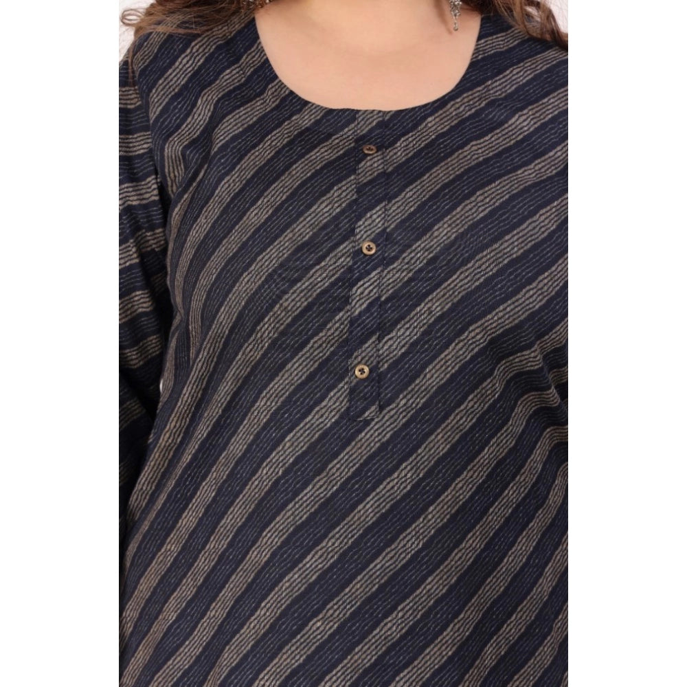 Office wear Stripe Capsule Straight Kurti (Navy Blue)