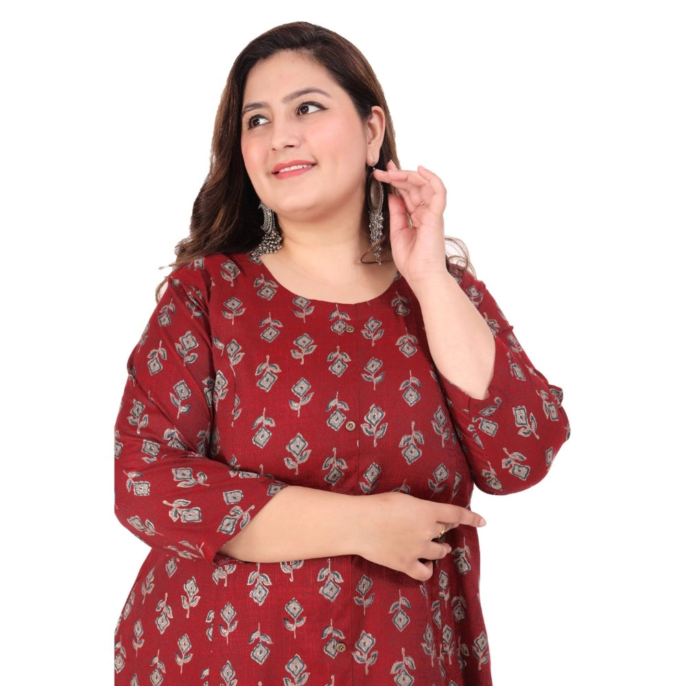 Office wear Floral Printed Capsule Princess Cut Kurti (Maroon)