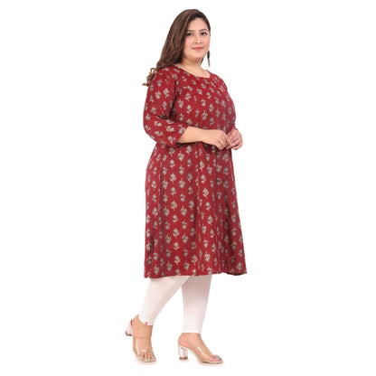 Office wear Floral Printed Capsule Princess Cut Kurti (Maroon)