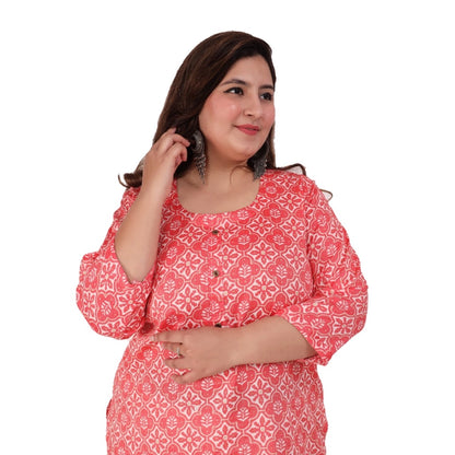 Office wear Designer Printed Capsule Straight Kurti (Pink)