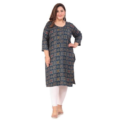 Office wear Designer Printed Capsule Straight Kurti (Dark Green)