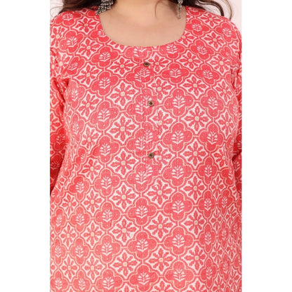 Office wear Designer Printed Capsule Straight Kurti (Pink)