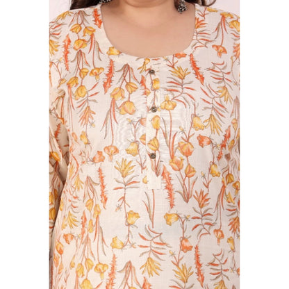 Office wear Floral Printed Capsule Straight Kurti (Orange)