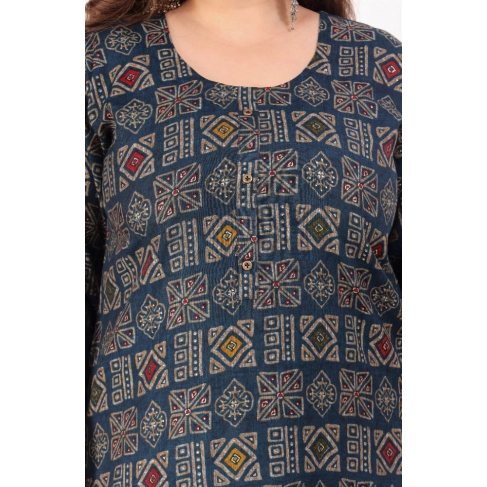 Office wear Designer Printed Capsule Straight Kurti (Dark Green)