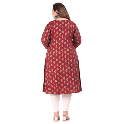 Office wear Floral Printed Capsule Princess Cut Kurti (Maroon)