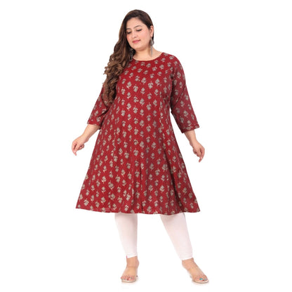 Office wear Floral Printed Capsule Princess Cut Kurti (Maroon)