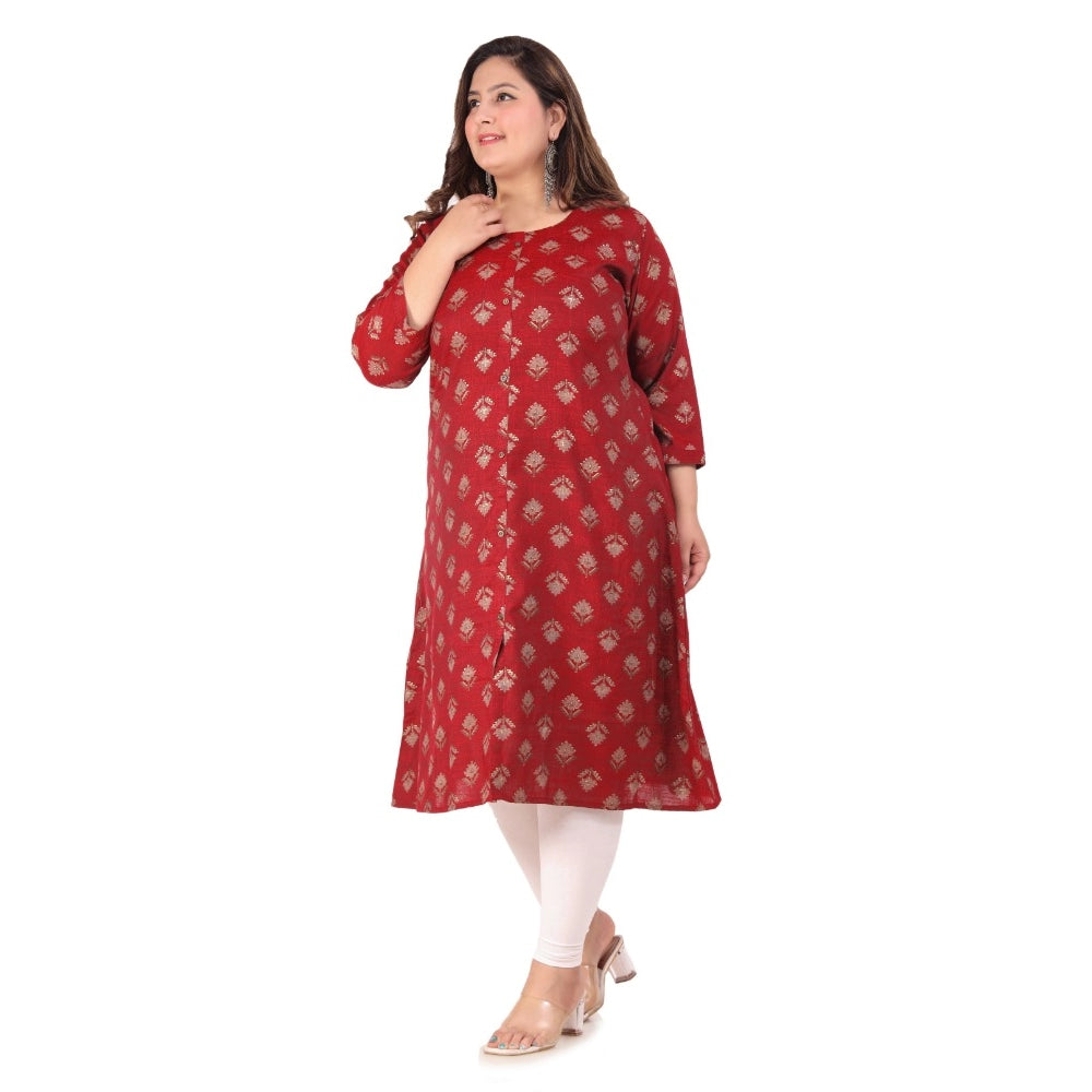 Office wear Floral Printed Capsule A-Line Kurti (Maroon)