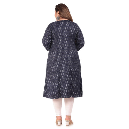 Office wear Floral Printed Capsule A-Line Kurti (Navy Blue)