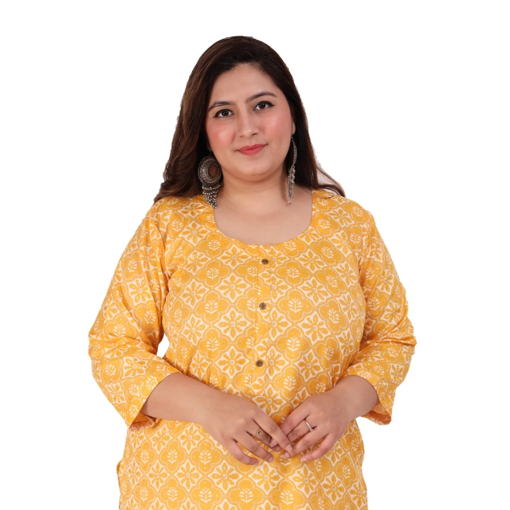 Office wear Designer Printed Capsule Straight Kurti (Yellow)