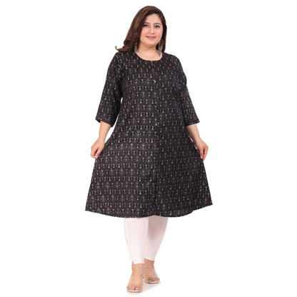 Office wear Floral Printed Capsule A-Line Kurti (Black)