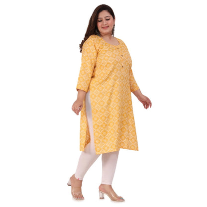 Office wear Designer Printed Capsule Straight Kurti (Yellow)