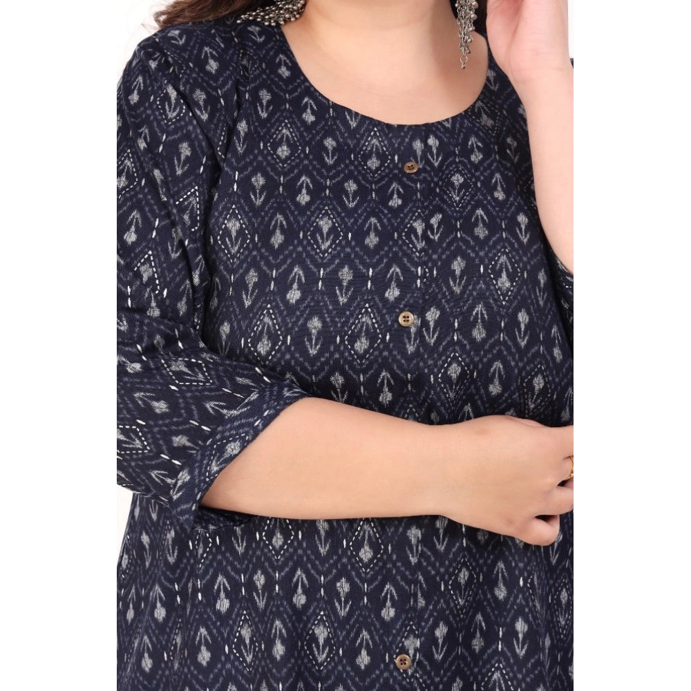 Office wear Floral Printed Capsule A-Line Kurti (Navy Blue)