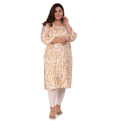 Office wear Floral Printed Capsule Straight Kurti (Orange)