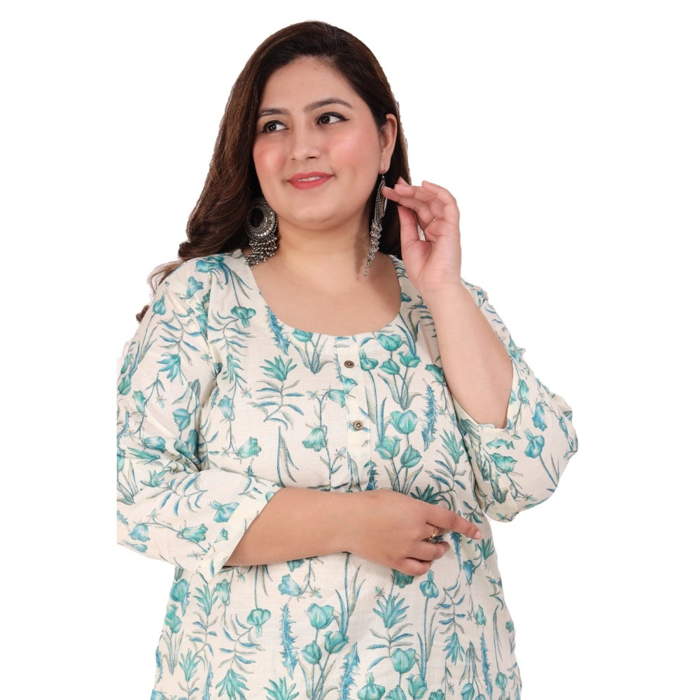 Office wear Floral Printed Capsule Straight Kurti (Light Green)