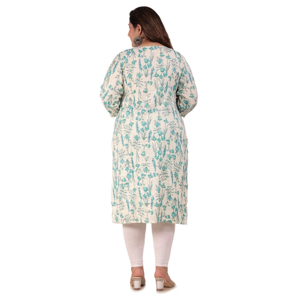 Office wear Floral Printed Capsule Straight Kurti (Light Green)