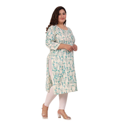 Office wear Floral Printed Capsule Straight Kurti (Light Green)