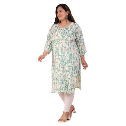 Office wear Floral Printed Capsule Straight Kurti (Light Green)