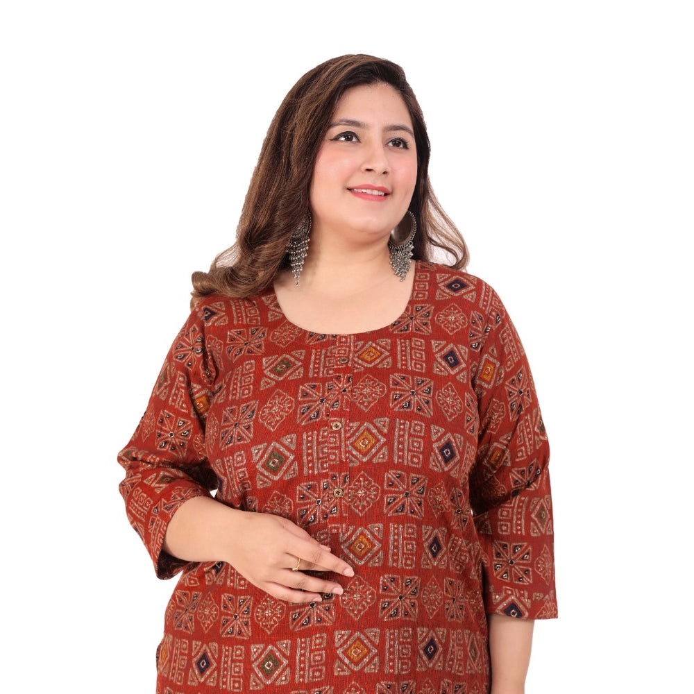 Office wear Designer Printed Capsule Straight Kurti (Maroon)