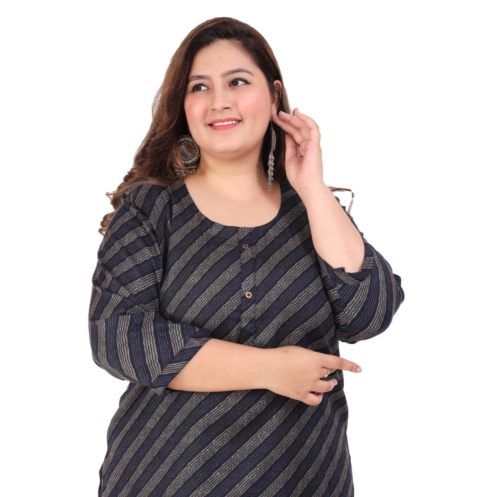 Office wear Stripe Capsule Straight Kurti (Navy Blue)