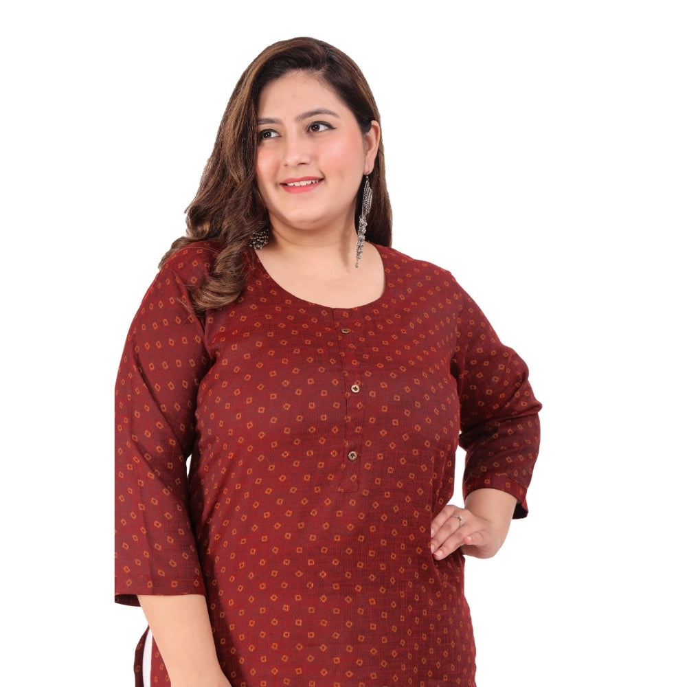 Office wear Bandhini Printed Capsule Straight Kurti (Maroon)