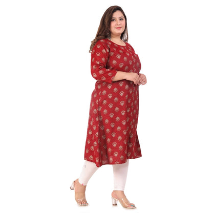 Office wear Floral Printed Capsule A-Line Kurti (Maroon)