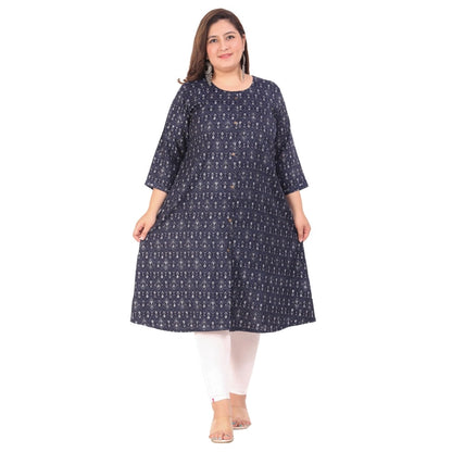 Office wear Floral Printed Capsule A-Line Kurti (Navy Blue)