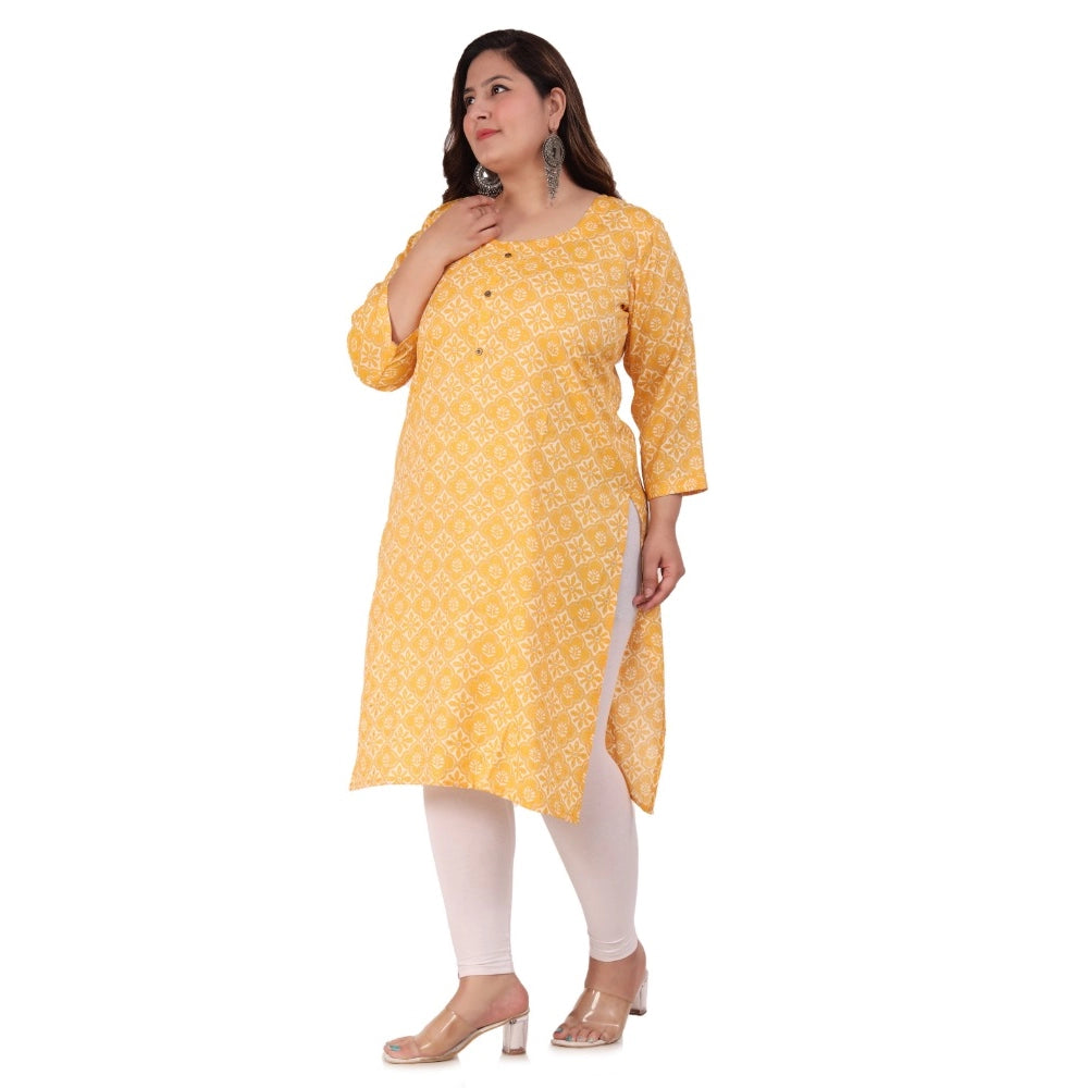 Office wear Designer Printed Capsule Straight Kurti (Yellow)