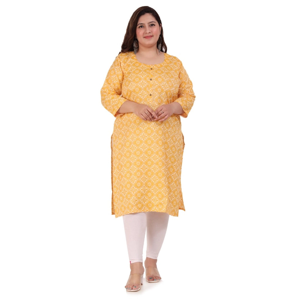 Office wear Designer Printed Capsule Straight Kurti (Yellow)