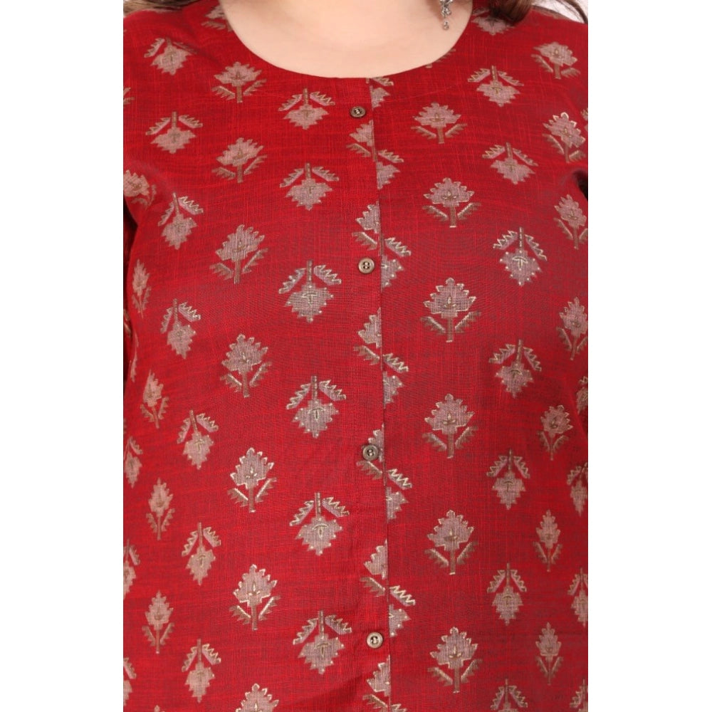 Office wear Floral Printed Capsule A-Line Kurti (Maroon)