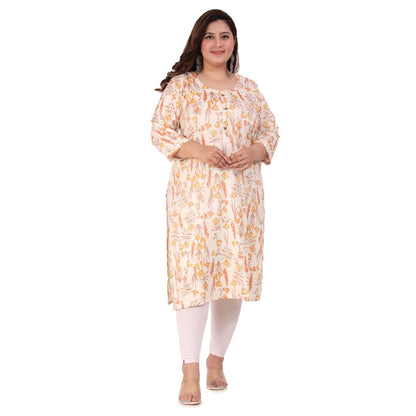 Office wear Floral Printed Capsule Straight Kurti (Orange)