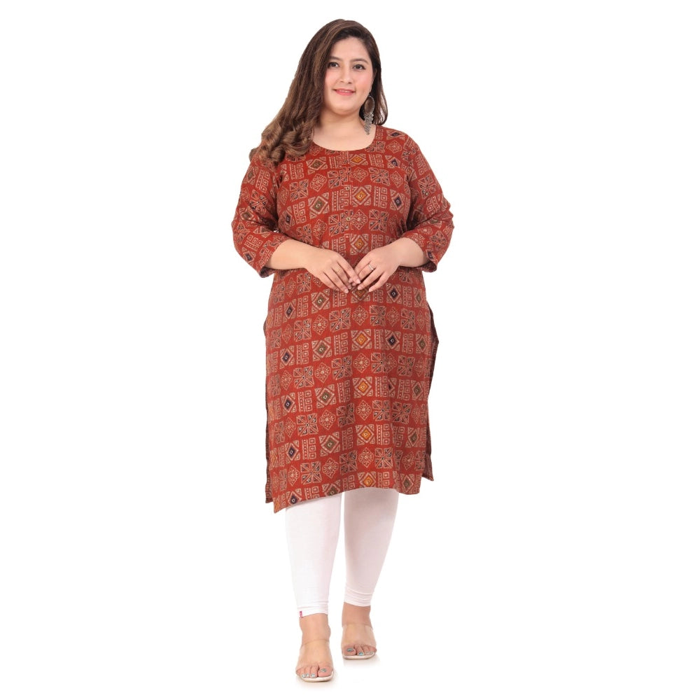 Office wear Designer Printed Capsule Straight Kurti (Maroon)