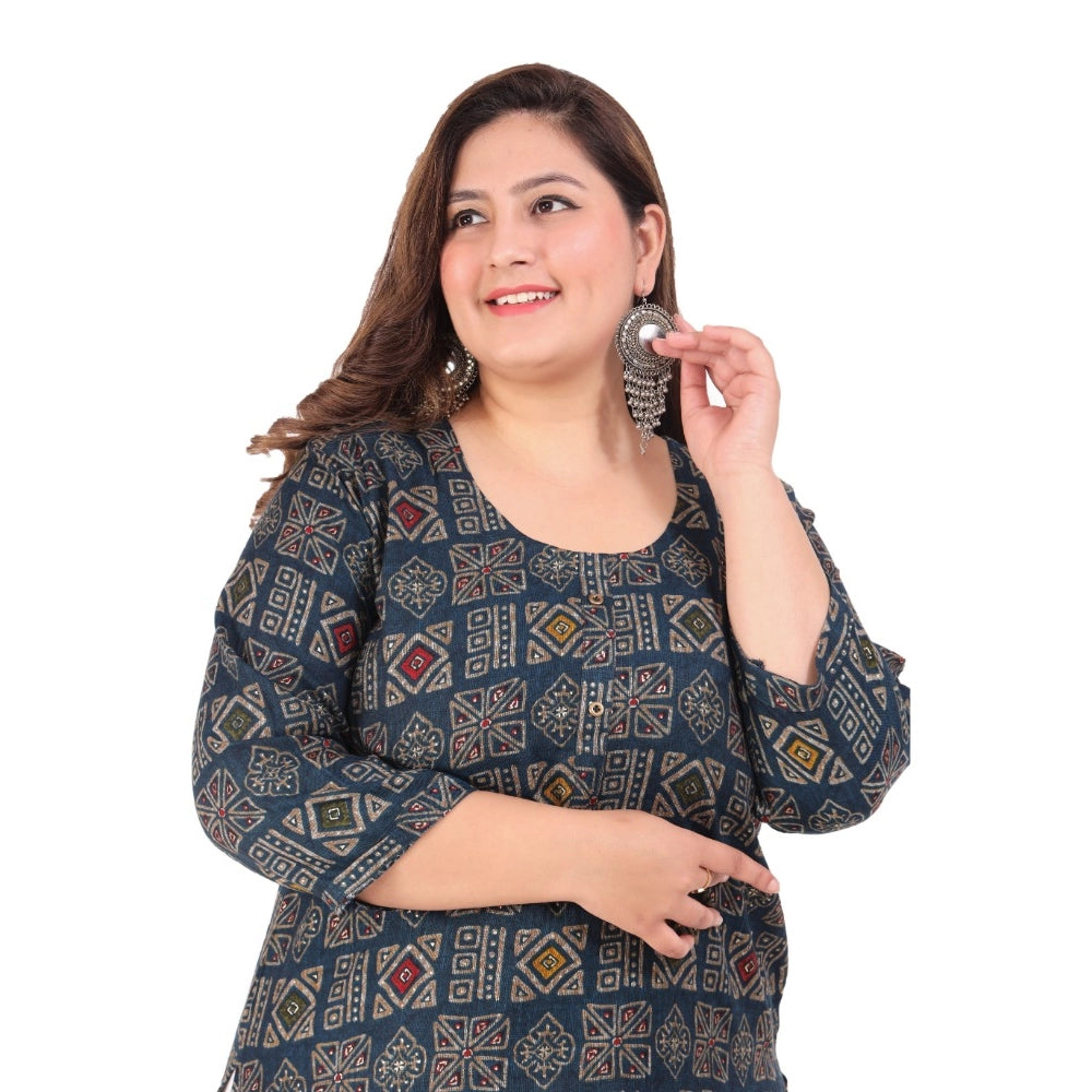 Office wear Designer Printed Capsule Straight Kurti (Dark Green)