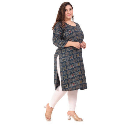 Office wear Designer Printed Capsule Straight Kurti (Dark Green)